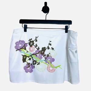 Athleta Womens Chase Athletic Skort size L White Floral Zip Pocket Stretchy